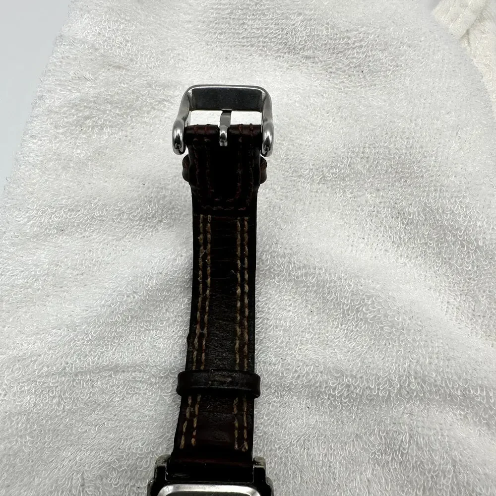 Anne Klein II Rectangular Silver Dial Brown Leather Quartz Watch